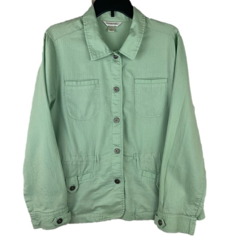 Mint Green Jacket Button Front Floral Lined Pockets by Christopher & Banks